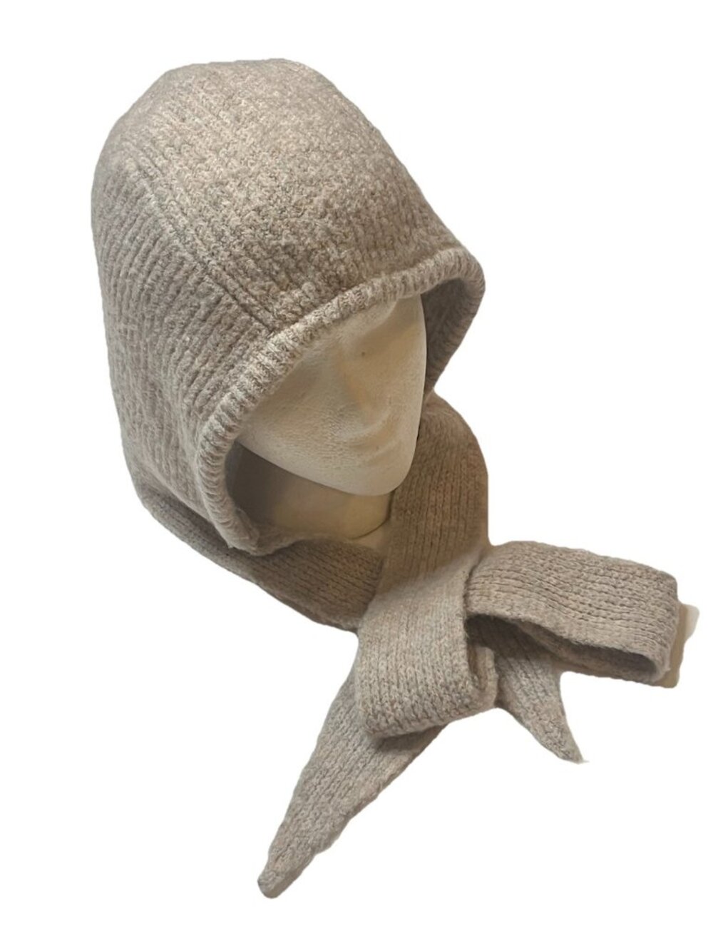 Free People Knit Bonnet Hat Womens Beige Oatmeal Tie Strap Hood Cottagecore Boho